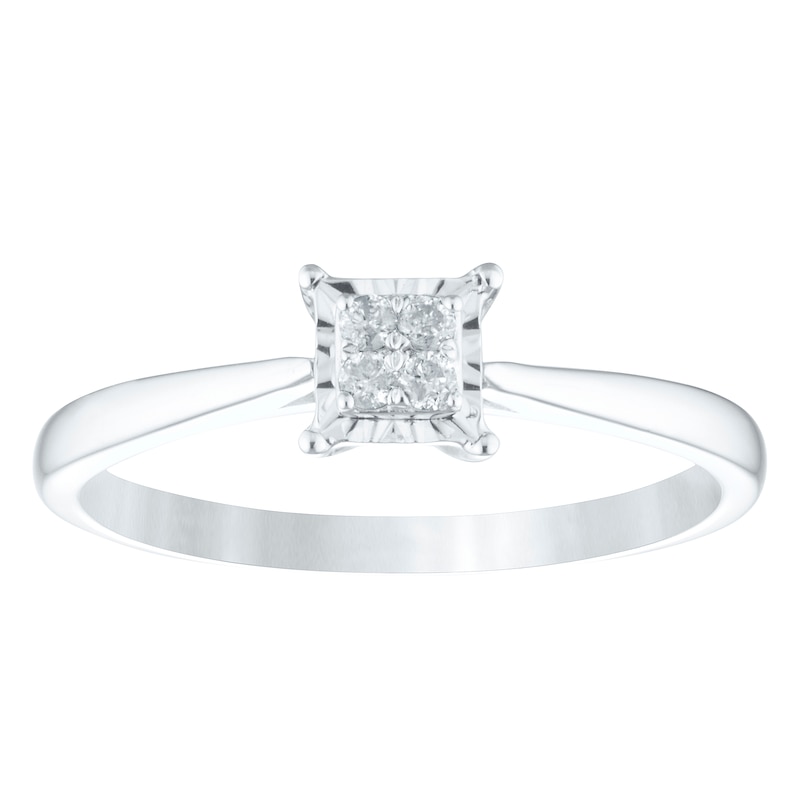 Sterling Silver Diamond Square-Shaped Cluster Ring