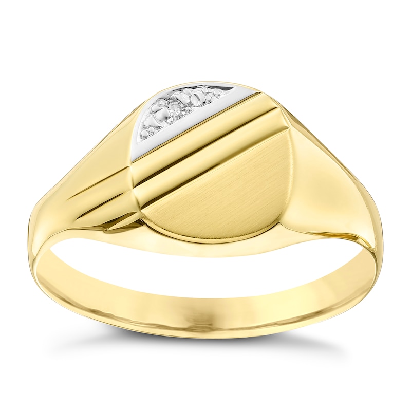 9ct Gold Diamond Cushion Signet Ring