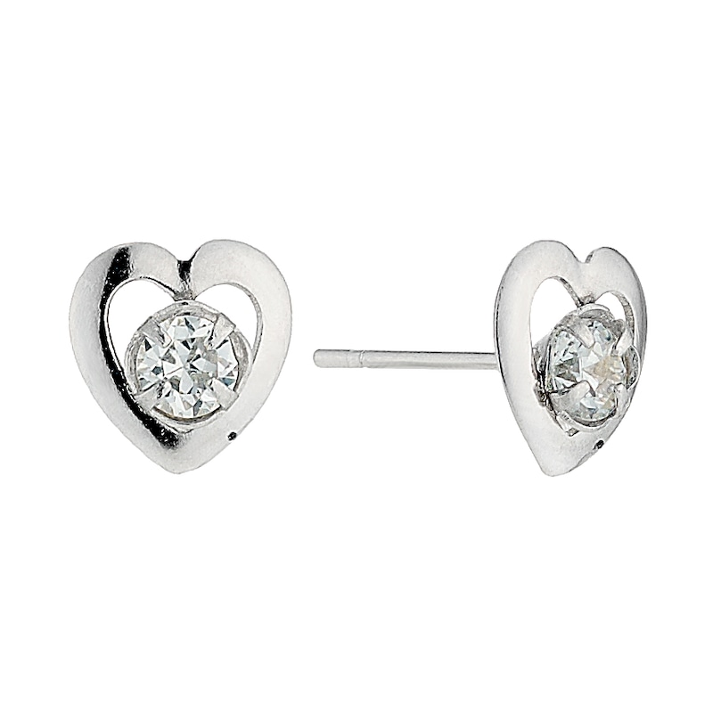 9ct White Gold Small Cubic Zirconia Heart Stud Earrings | H.Samuel