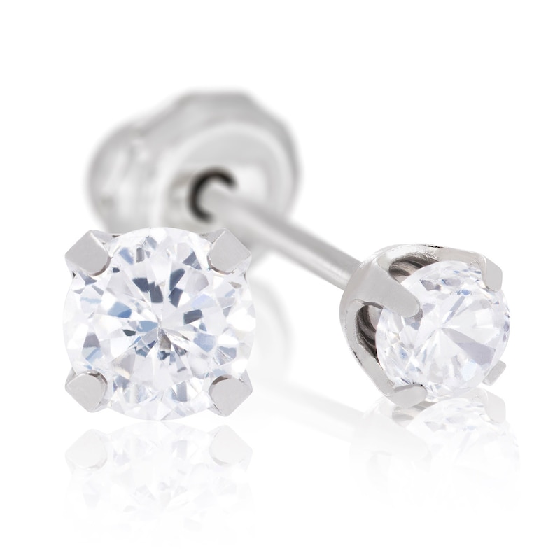 18ct White Gold 3mm Round CZ Studs For Ear Piercing | H.Samuel