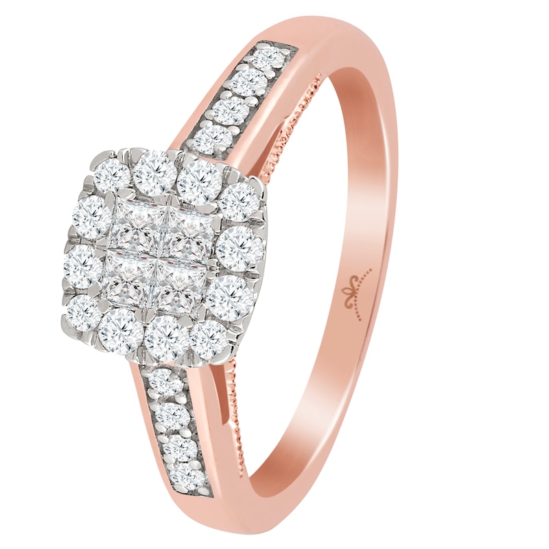 Main Image 1 of 9ct Rose Gold 1/2ct Diamond Princessa Square Cluster Ring