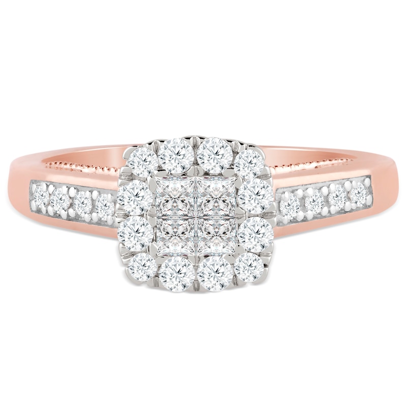 Main Image 2 of 9ct Rose Gold 1/2ct Diamond Princessa Square Cluster Ring