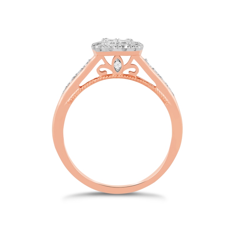 Main Image 3 of 9ct Rose Gold 1/2ct Diamond Princessa Square Cluster Ring