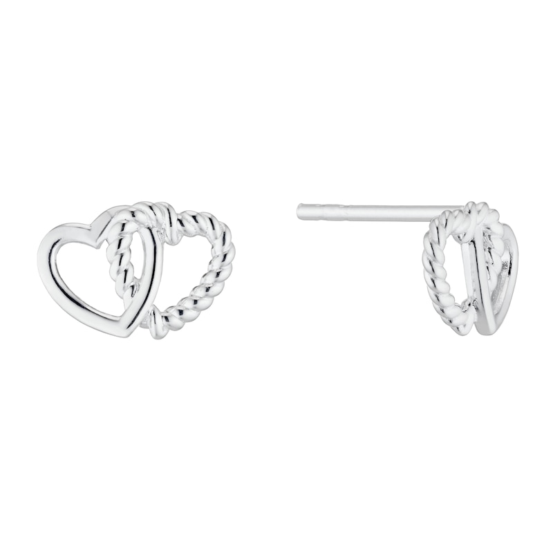 Silver Entwined Double Heart Stud Earrings | H.Samuel