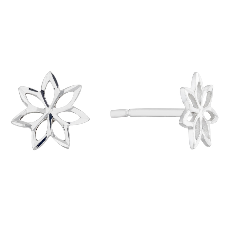 Silver Diamond-Cut Flower Stud Earrings