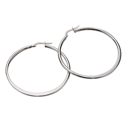 9ct White Gold Tapered 40mm Hoop Earrings