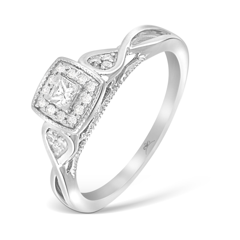 9ct White Gold Princessa Diamond Cluster Crossover Ring
