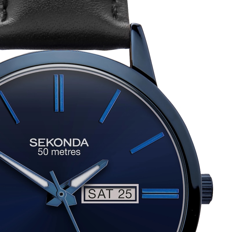 Main Image 2 of Sekonda Men’s Jackson Blue Dial Black Leather Strap Watch