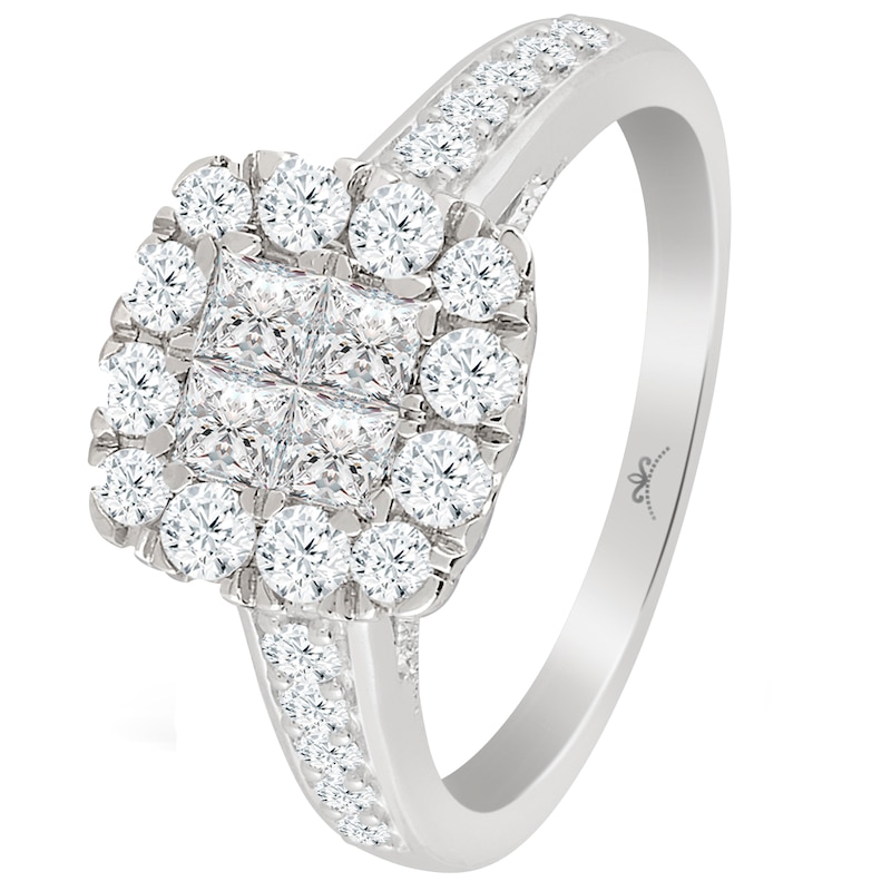 Main Image 1 of 9ct White Gold 1ct Diamond Princessa Cluster Ring