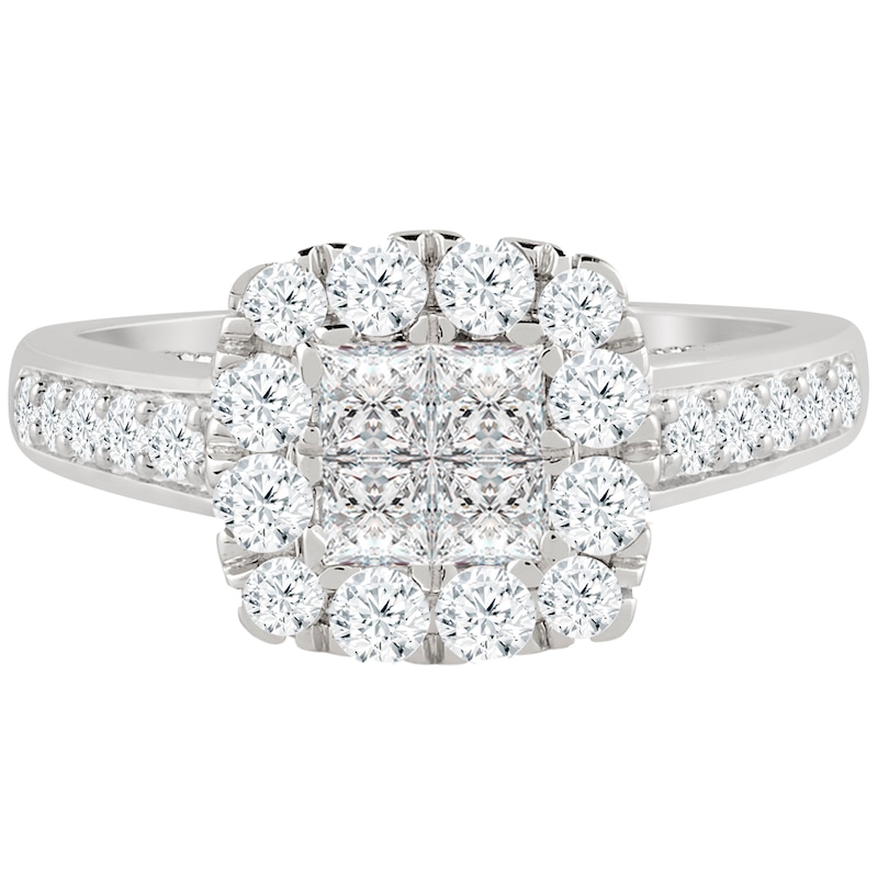 Main Image 2 of 9ct White Gold 1ct Diamond Princessa Cluster Ring