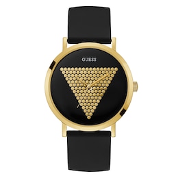 Guess Imprint Men's Gold Detail Dial Black Silicone Strap Watch