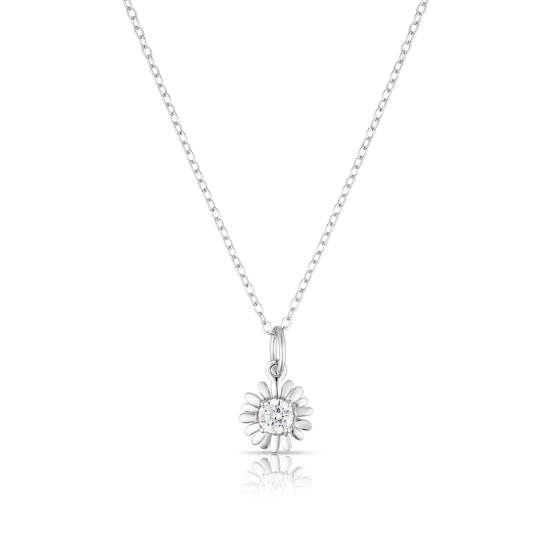 Sterling Silver CZ Daisy April Birth Flower Necklace | H.Samuel