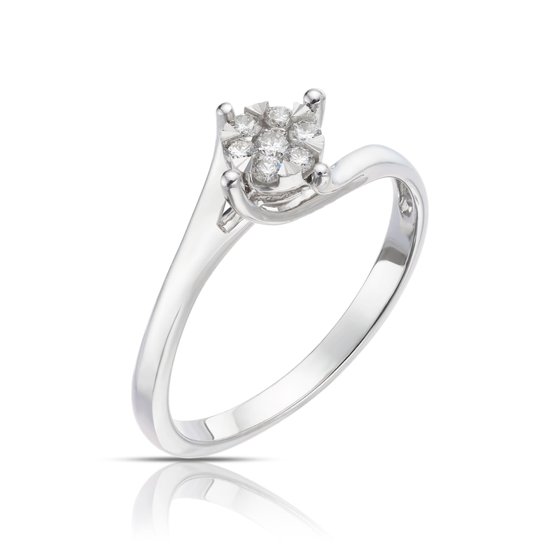 Main Image 2 of 9ct White Gold 0.13ct Diamond Total Twist Cluster Ring