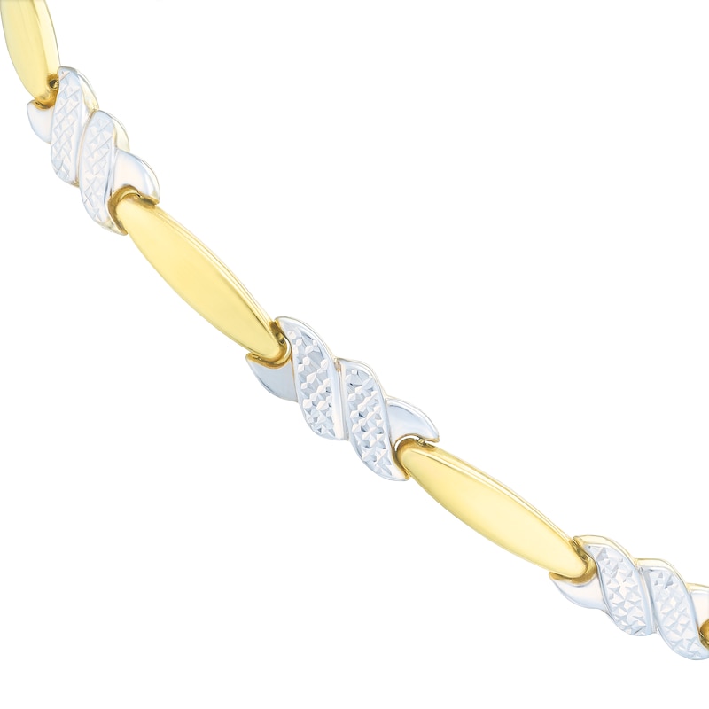 Main Image 1 of 9ct Two-Tone Gold Diamond Cut Kiss Link Bracelet