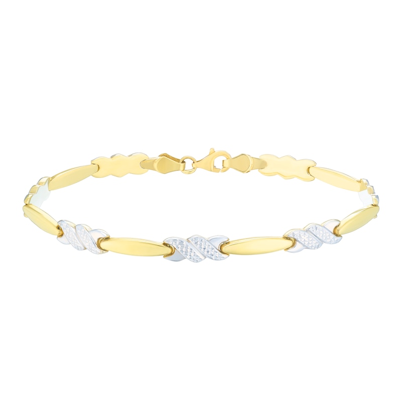 Main Image 2 of 9ct Two-Tone Gold Diamond Cut Kiss Link Bracelet