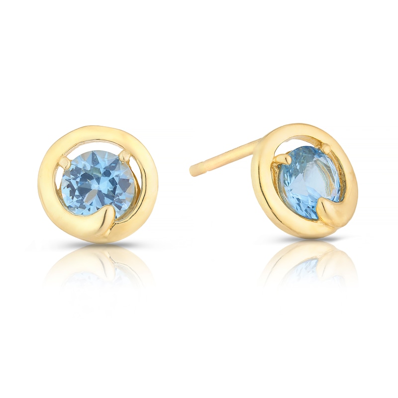 9ct Yellow Gold Blue Cubic Zirconia Round Stud Earrings