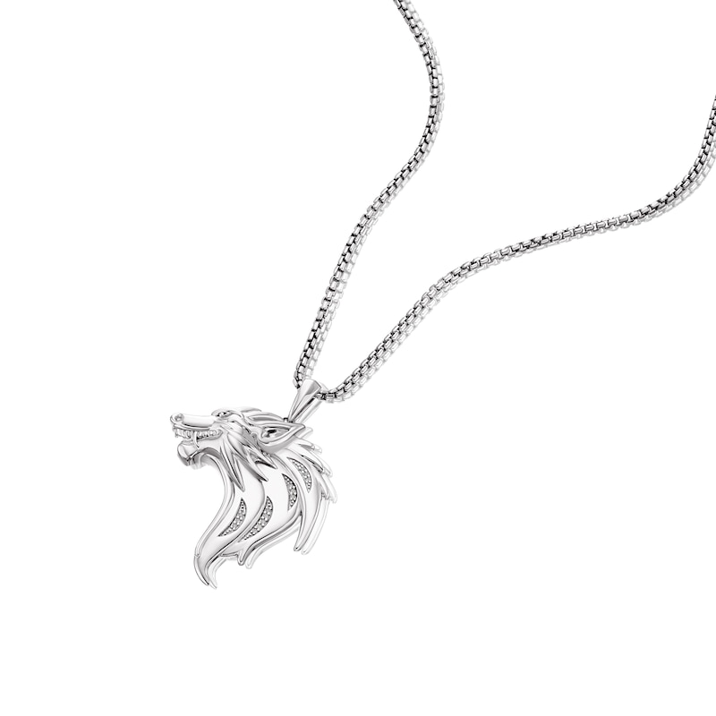 Men's Sterling Silver 0.03ct Diamond Wolf Pendant