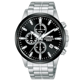 Lorus Men's Black Chronograph Stainless Steel Bracelet Watch