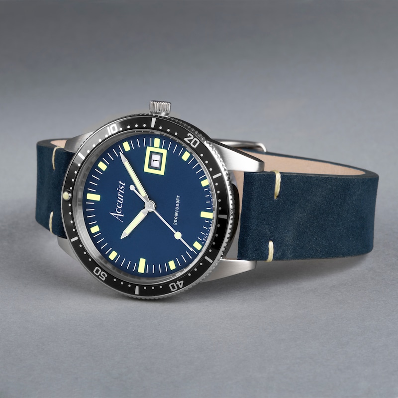 Accurist Men's Dive 42mm Dial Blue Leather Strap Watch