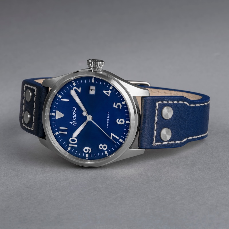 Accurist Men's Aviation 41mm Dial Blue Leather Strap Watch