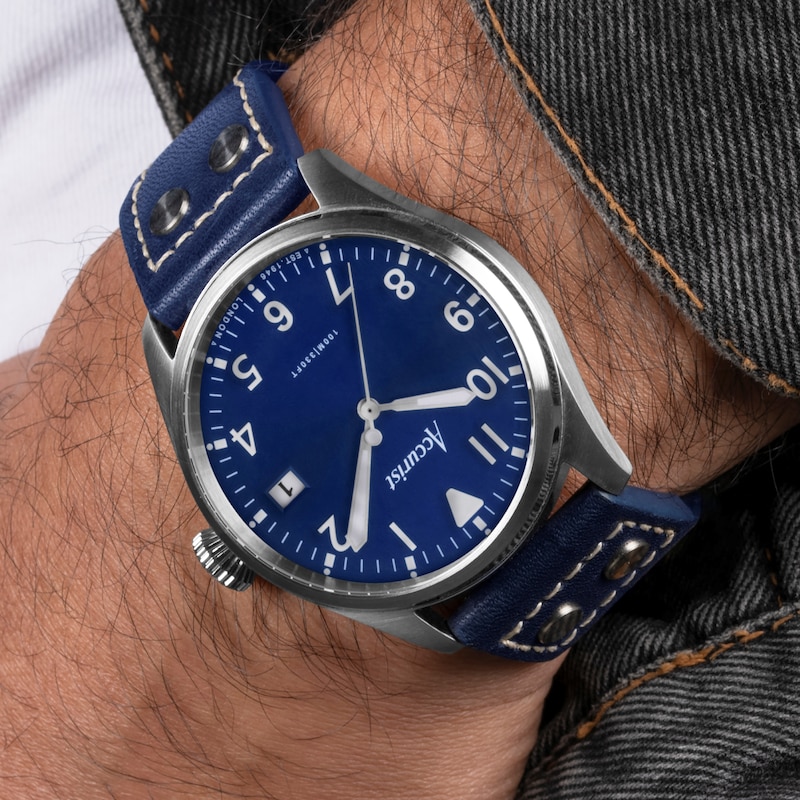 Accurist Men's Aviation 41mm Dial Blue Leather Strap Watch