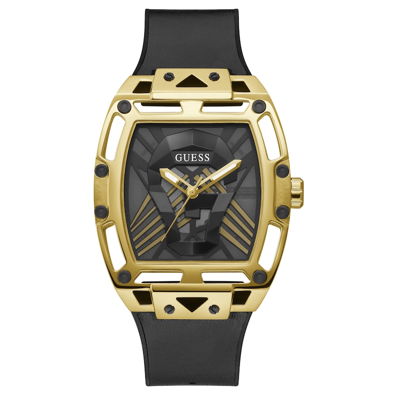 Guess Legend Men's Detailed Dial Black Silicone Strap Watch