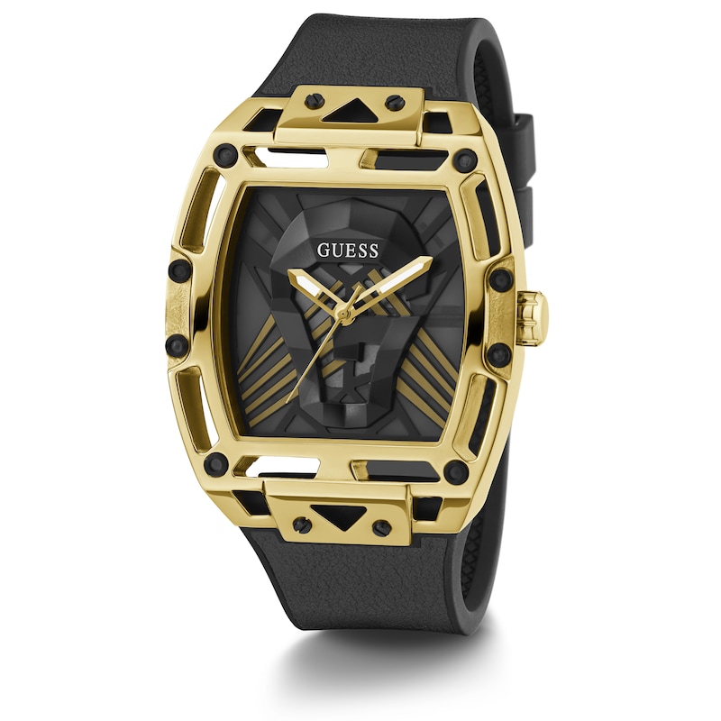 Guess Legend Men's Detailed Dial Black Silicone Strap Watch