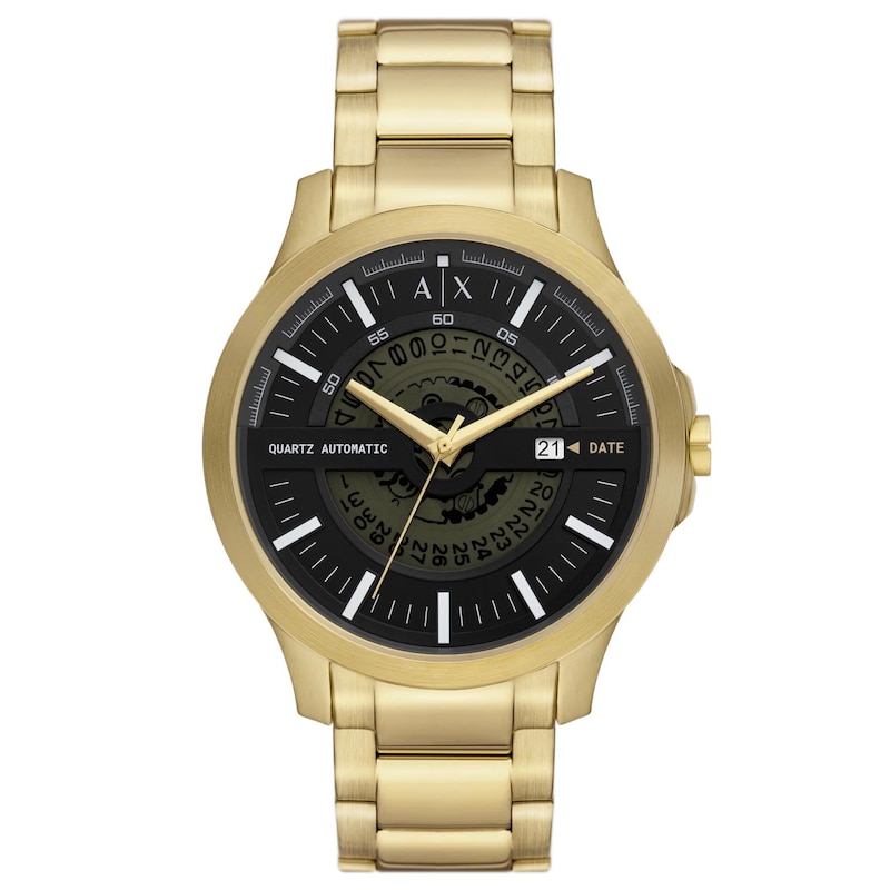 Armani Exchange Men's Black Dial Gold Tone Bracelet Watch