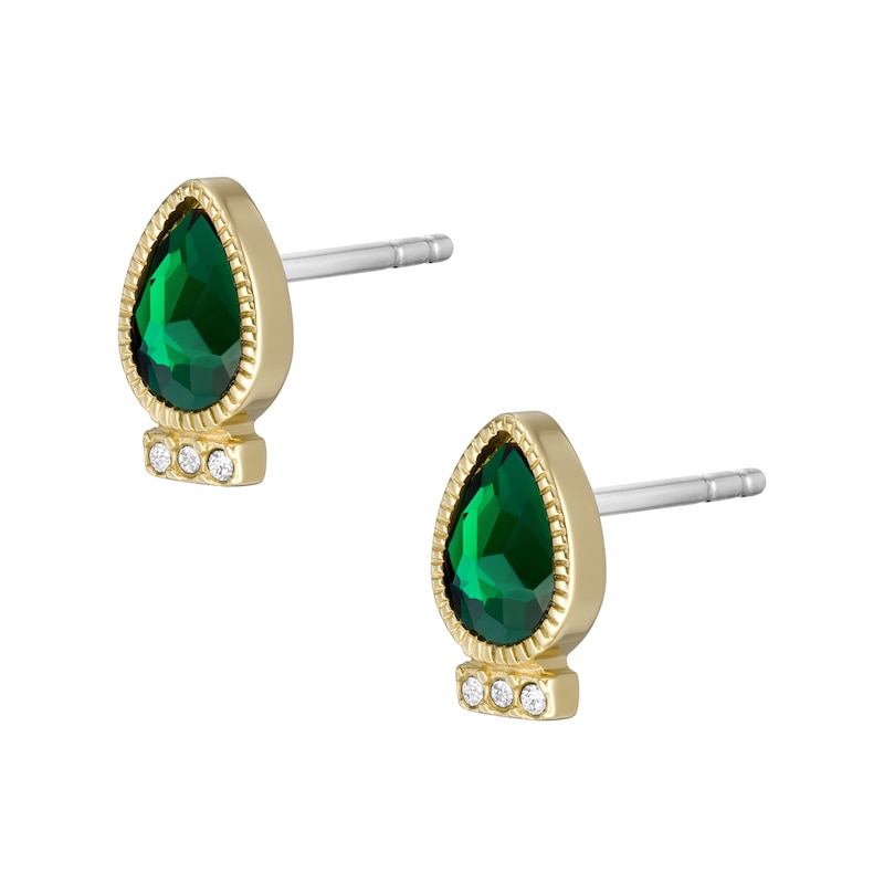 Fossil Sadie Festive Shine Gold Tone Green Crystal Earrings