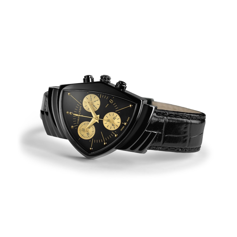 Hamilton Ventura L Chrono Quartz Black Leather Strap Watch
