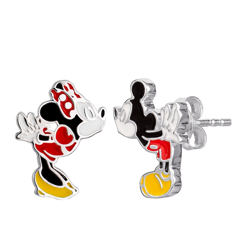 Disney Mickey & Minnie Kiss Silver & Enamel Stud Earrings