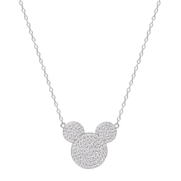 Disney Sterling Silver Cubic Zirconia Pavé Mickey Mouse Necklace