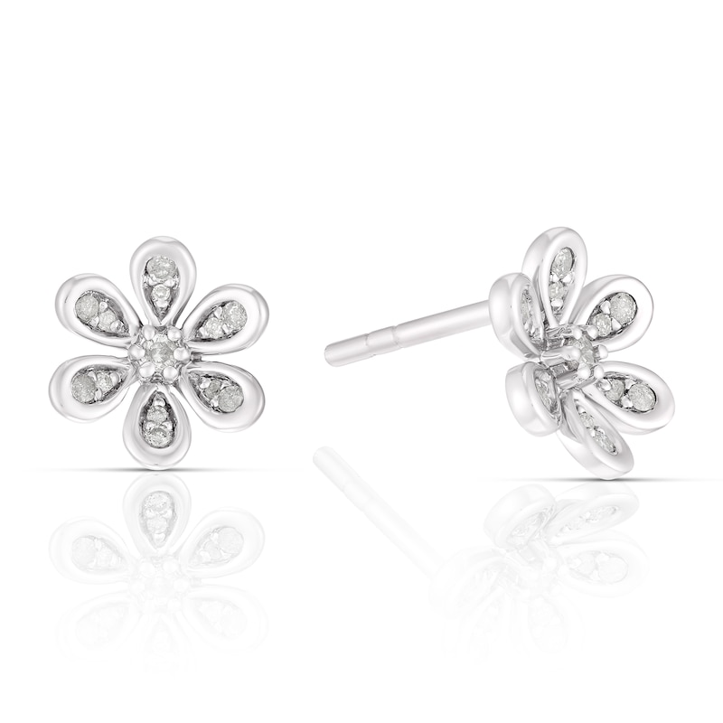 Sterling Silver 0.10ct Diamond Flower Stud Earrings