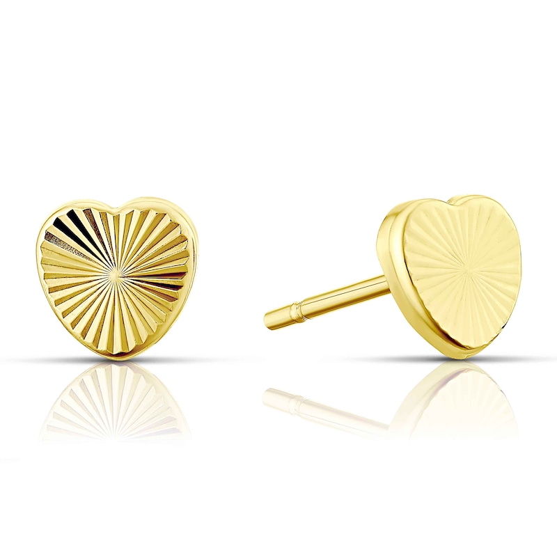 Children's 9ct Yellow Gold Diamond Cut Sunburst Heart Stud Earrings