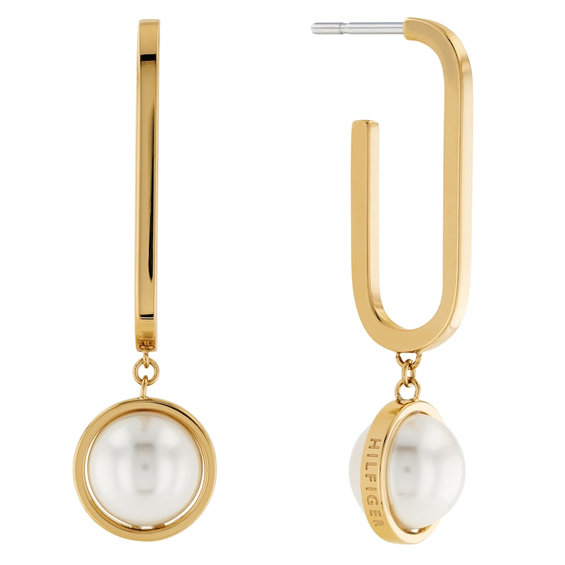 Tommy Hilfiger Gold Tone IP Pearl Charm Earrings