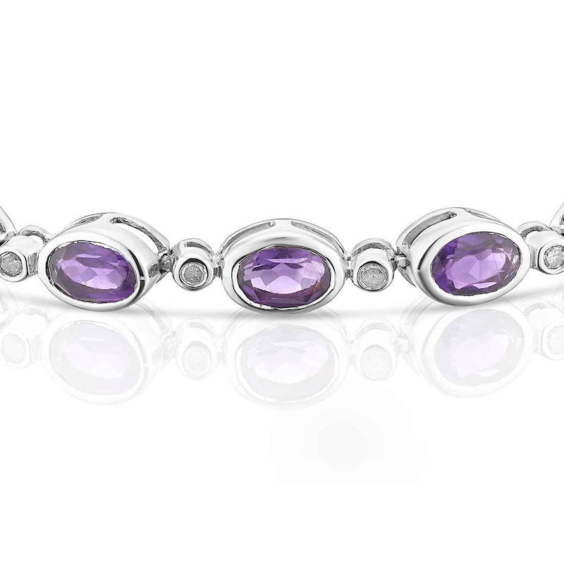 Sterling Silver Amethyst & 0.09ct Diamond Bolo Bracelet