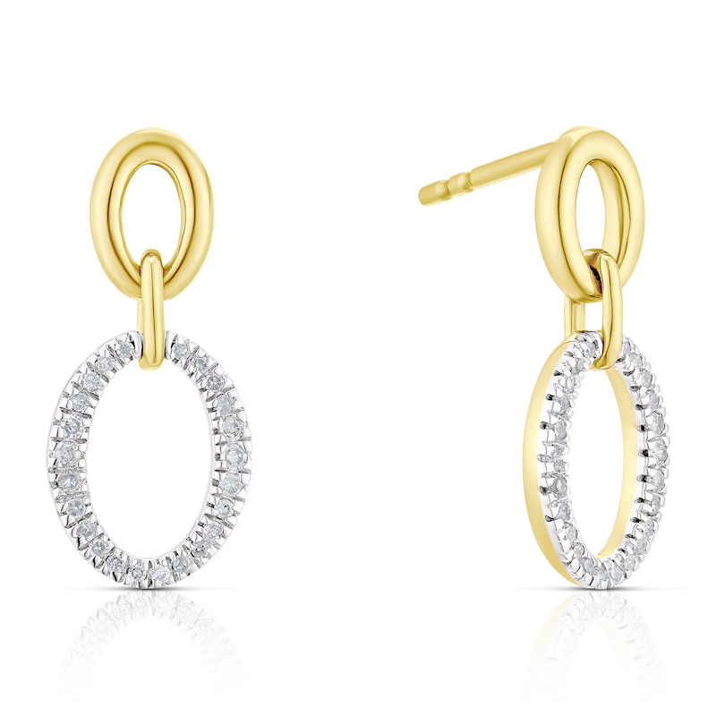 Main Image 1 of Sterling Silver & 18ct Gold Plated Vermeil 0.10ct Diamond Oval Drop Earrings