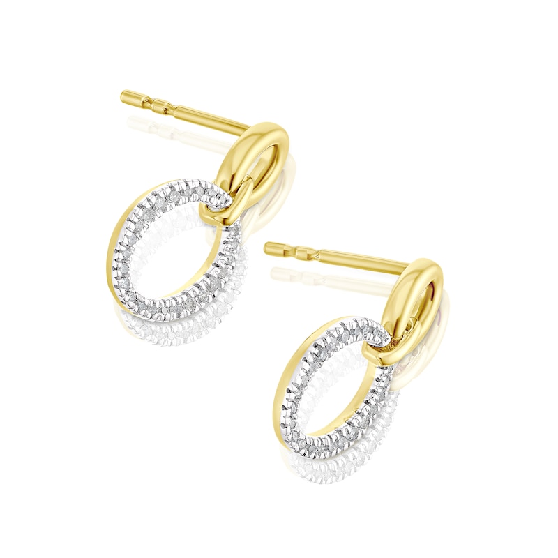 Main Image 2 of Sterling Silver & 18ct Gold Plated Vermeil 0.10ct Diamond Oval Drop Earrings