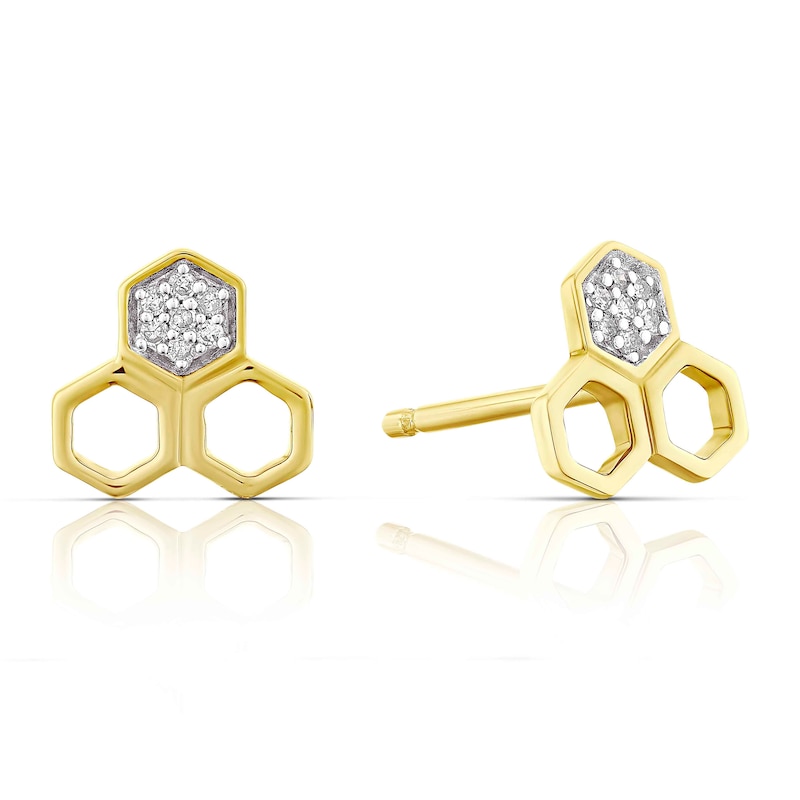 Sterling Silver & 18ct Gold Plated Vermeil 0.04ct Diamond Honeycomb Earrings