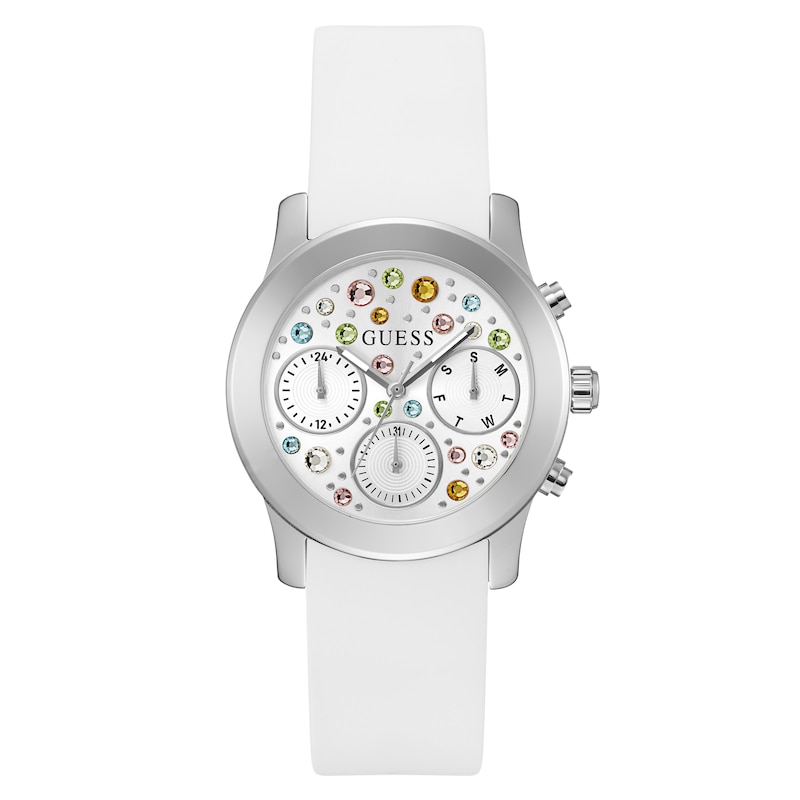 Guess Fantasia Ladies' Multi-Colour Stone Set Dial White Silicone Strap Watch