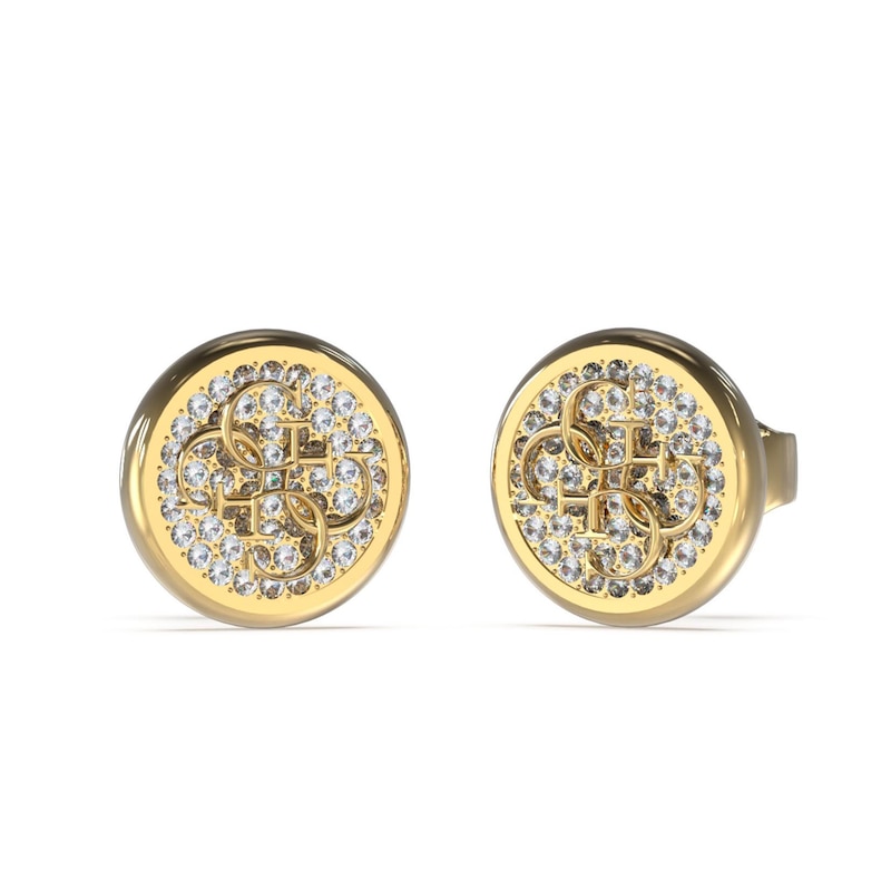 Guess 4G Gold Tone Pavé Set Crystal Coin Stud Earrings