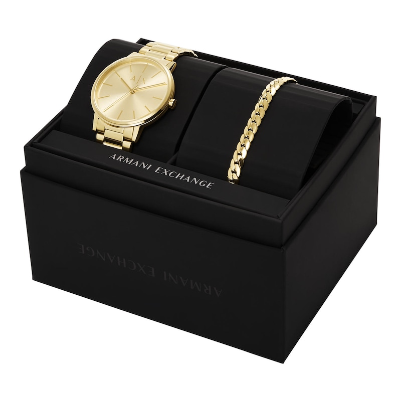Armani Exchange Men's Gold Tone Bracelet & Watch Gift Set