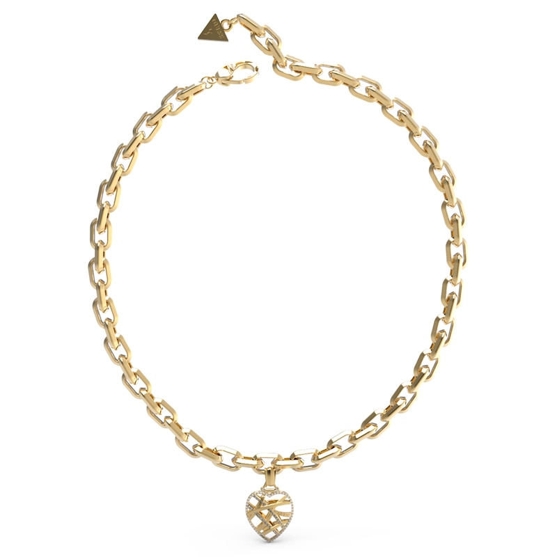 Guess Gold Plated Crystal Heart Cage Charm Pendant | H.Samuel