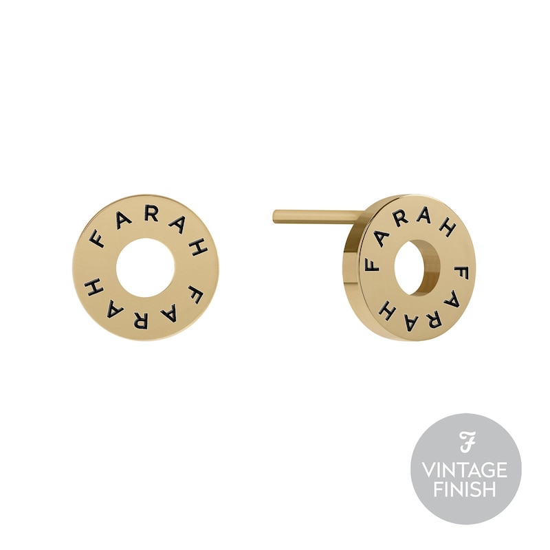 Farah Men's Gold Polished Donut Logo Stud Earrings
