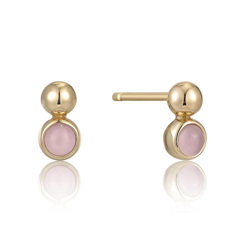 Main Image 1 of Ania Haie 14ct Gold Plated Sterling Silver Rose Quartz Orb Earrings