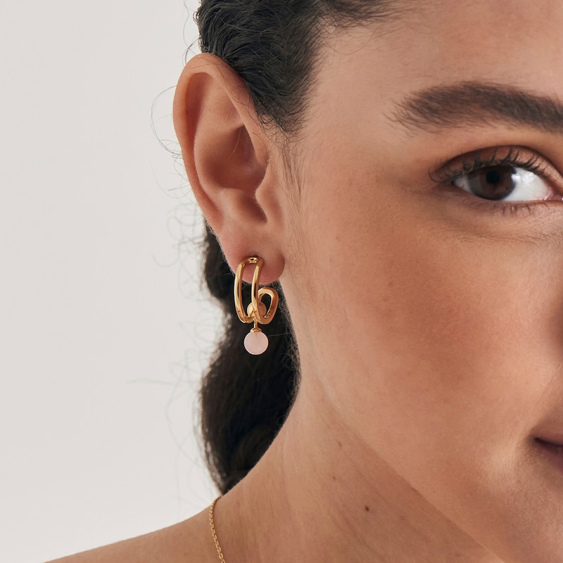 Ania Haie 14ct Gold Plated Silver Rose Quartz Hoop Earrings