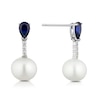 Thumbnail Image 0 of Sterling Silver Pearl & Created Sapphire Drop Earrings