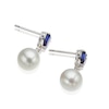 Thumbnail Image 1 of Sterling Silver Pearl & Created Sapphire Drop Earrings