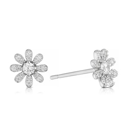 Sterling Silver Cubic Zirconia Daisy Stud Earrings