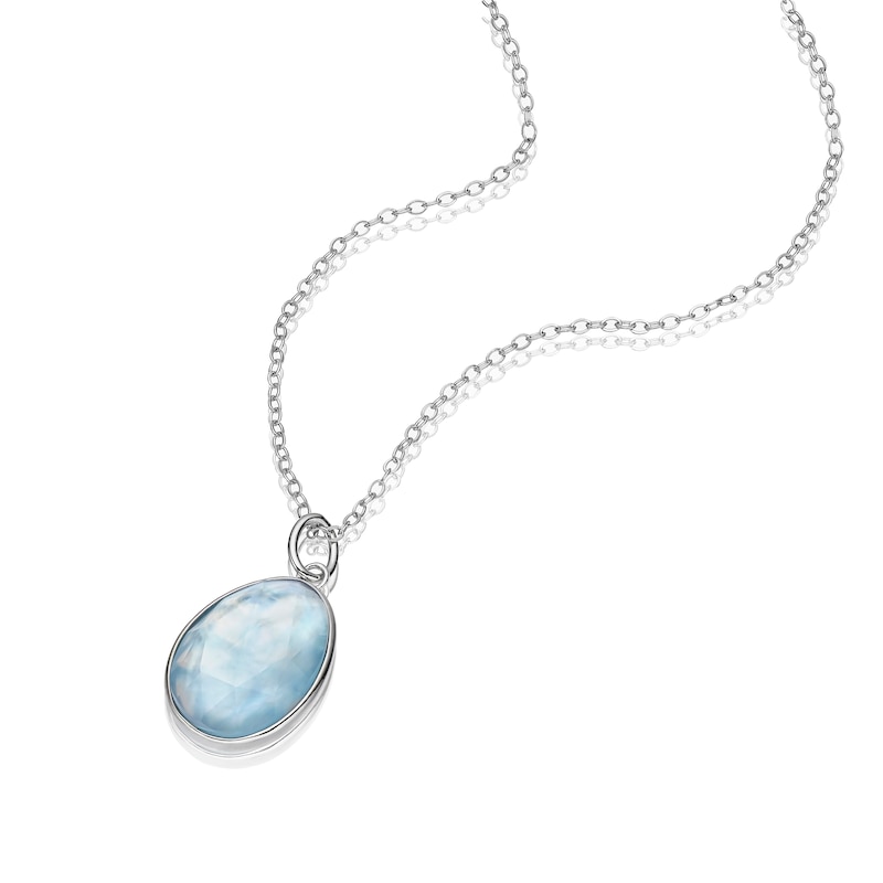 Sterling Silver Faceted Blue Shell & Crystal Oval Pendant
